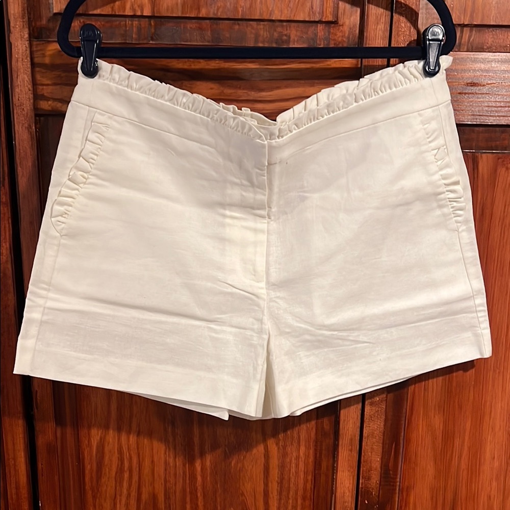 J. Crew Factory White Ruffled Linen Shorts